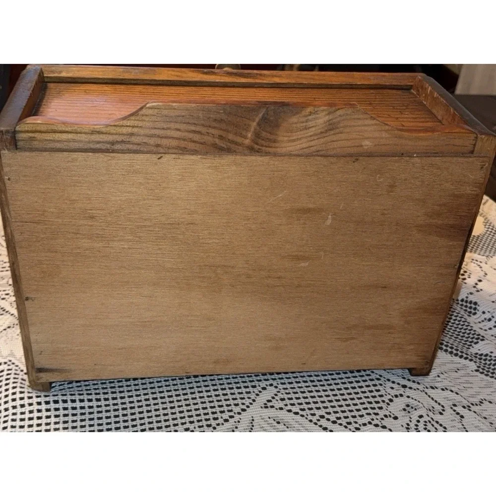 Vintage Wood Bread Box Glass Window Cottage Core Oak Bread Keeper Brown